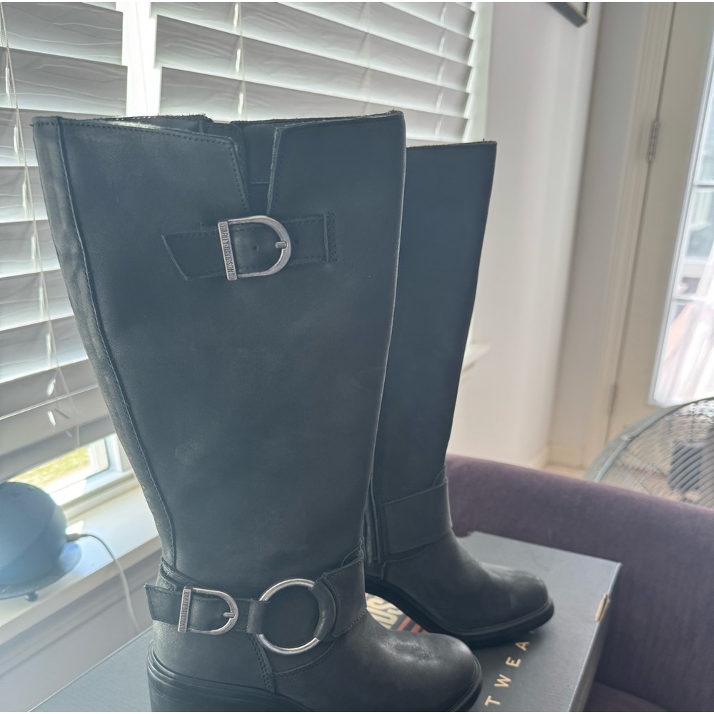 Harley-Davidson Black Engineer Style Mid-Calf Heeled Riding Boots